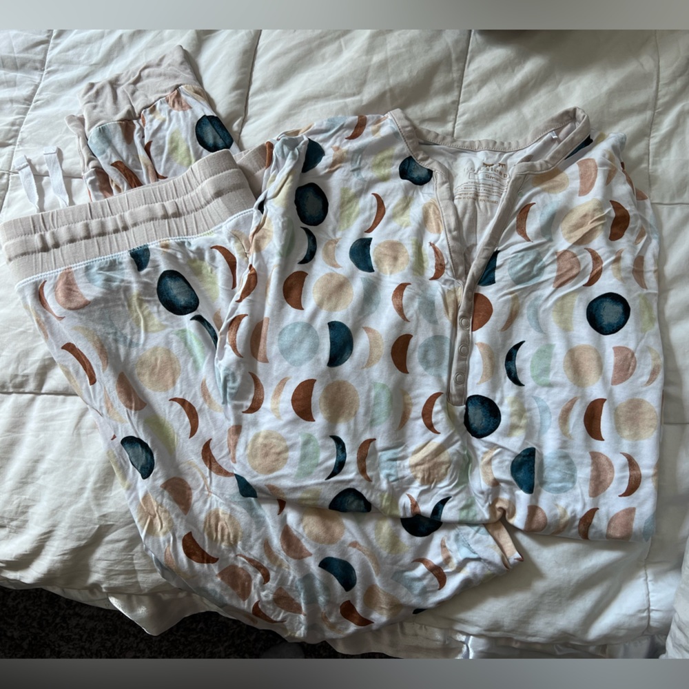 Little Sleepies Moon Phase Pajama Set in Cream, Brown, Blue